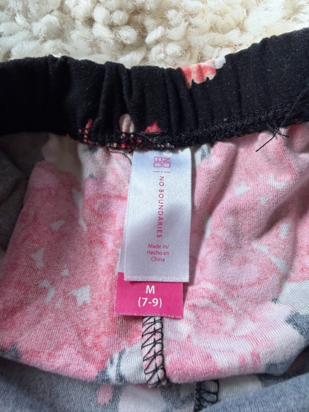 No Boundaries Black Waistband Pink Floral Lounge extra soft leggings - Picture 5 of 5